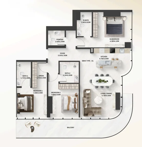 3.0 bedrooms apartments - Azure Park Residences