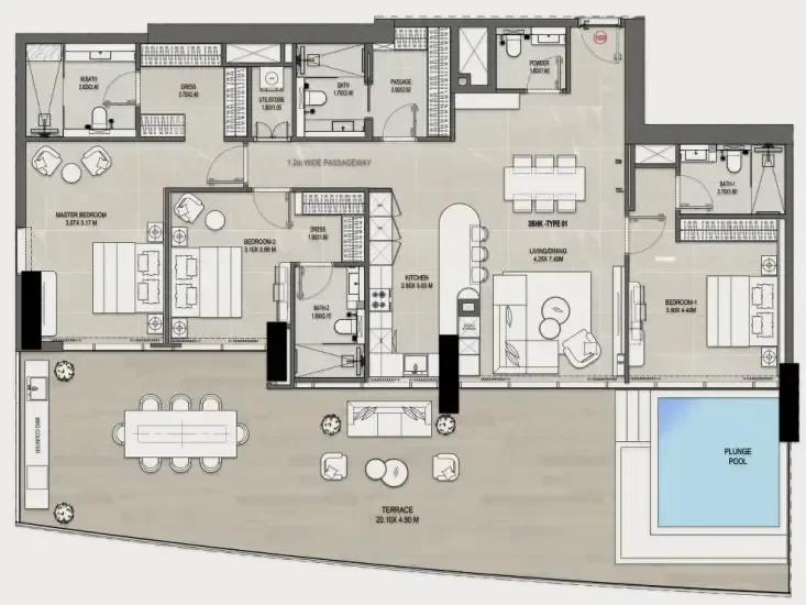3.0 bedrooms apartments - Rabdan Gates