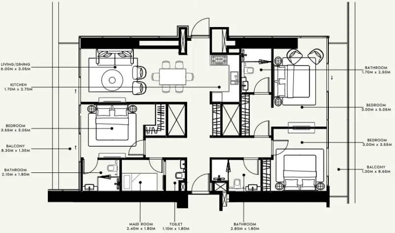 3.0 bedrooms apartments - Azizi Milan
