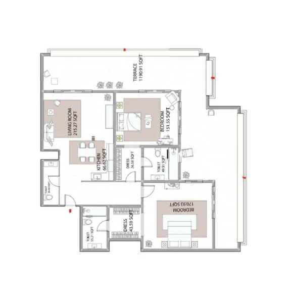 2.0 bedrooms apartments - Ajman Creek Towers