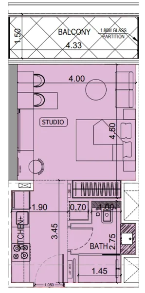 1.0 bedroom apartments - Binghatti Hillviews