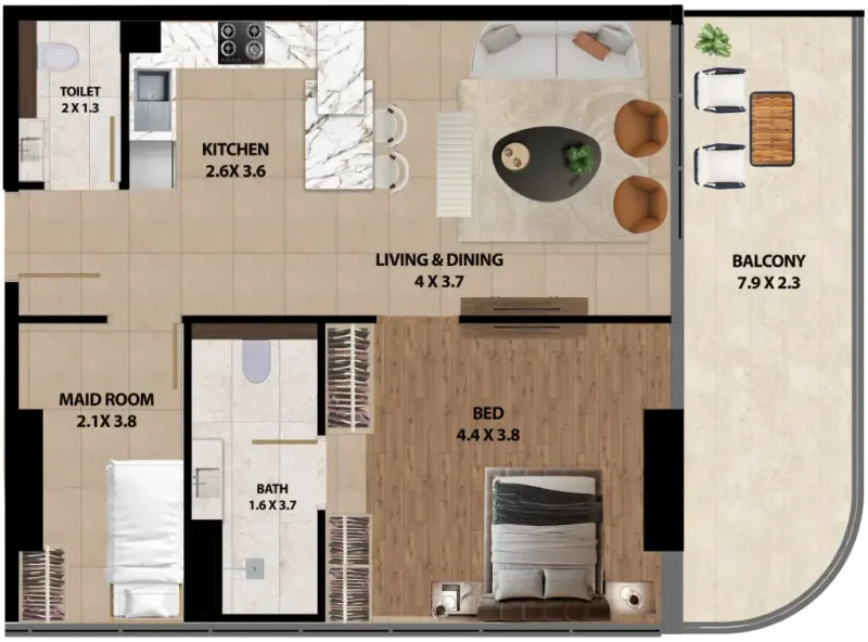 1.0 bedroom apartments - Marquis One