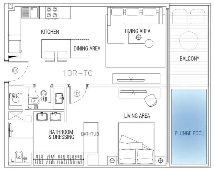 1.0 bedroom hotel apartments - Sky Suites
