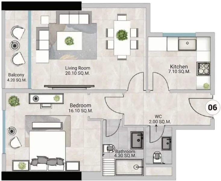 1.0 bedroom apartments - Oasis Tower 3