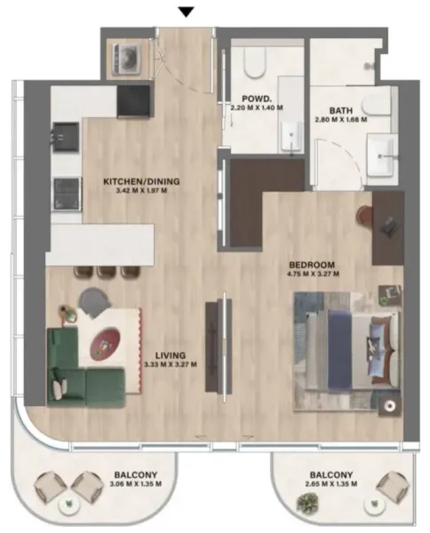 1.0 bedroom apartments - Velos Residence