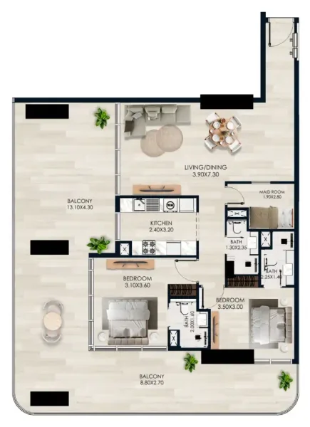 2.5 bedrooms apartments - Vista by Vision