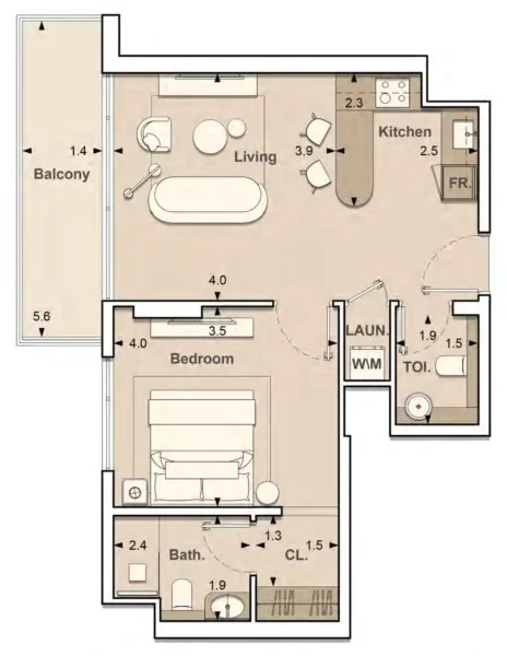 1.0 bedroom apartments - Lume Residences