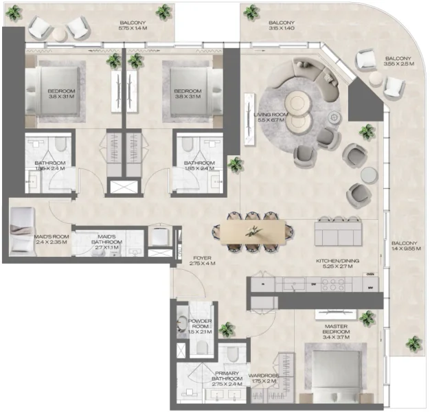3.0 bedrooms apartments - DWTN Residences