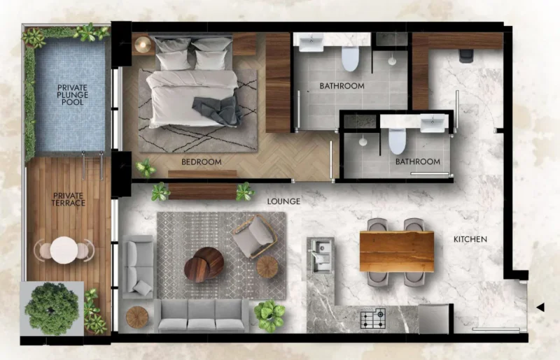 1.0 bedroom apartments - Lucky Royale Residence