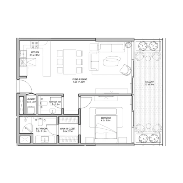 1.0 bedroom apartments - The Blue Beach Residence