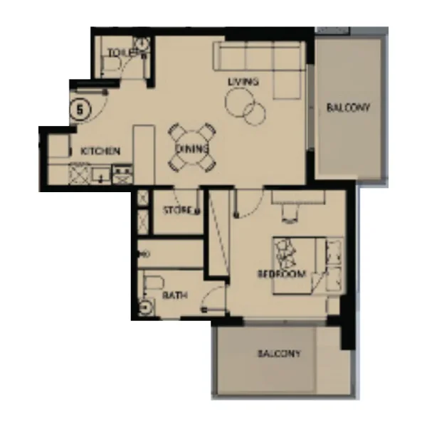 1.0 bedroom apartments - Lilium Tower