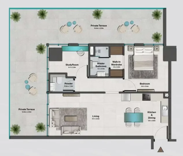 1.0 bedroom apartments - Sky Hills Residence 2