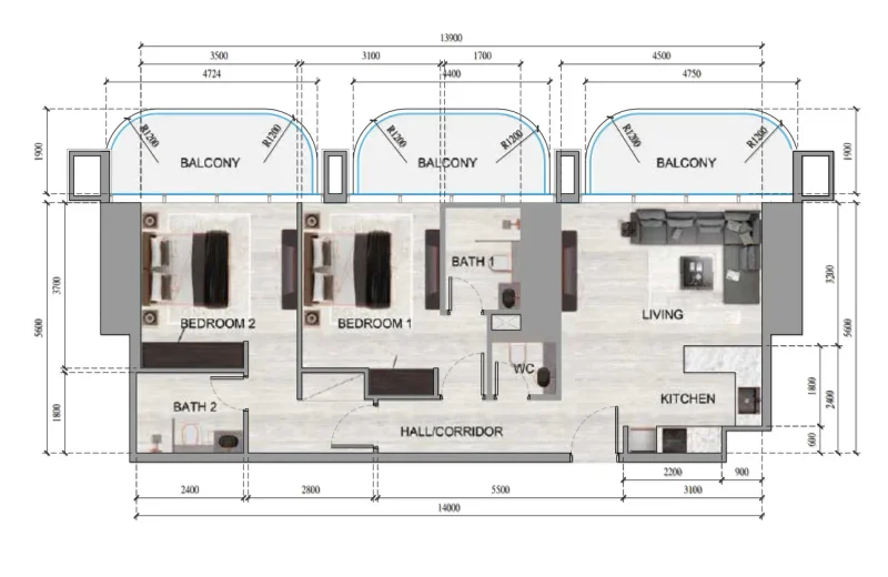 2.0 bedrooms apartments - Ananda Residences