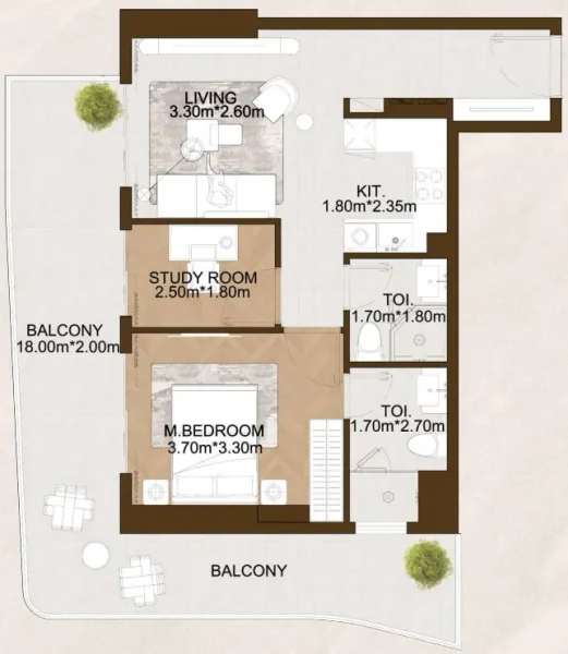 1.5 bedrooms apartments - Sports View 2
