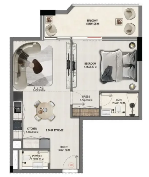 1.0 bedroom apartments - Divine Elements