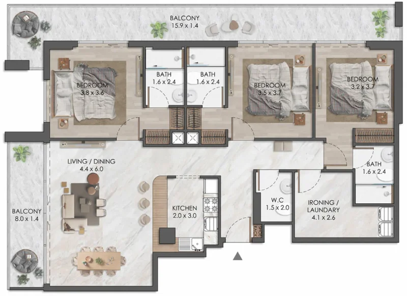 3.0 bedrooms apartments - Almaara Residences