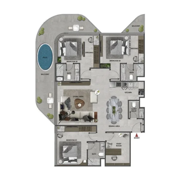 3.0 bedrooms apartments - Arya Residences
