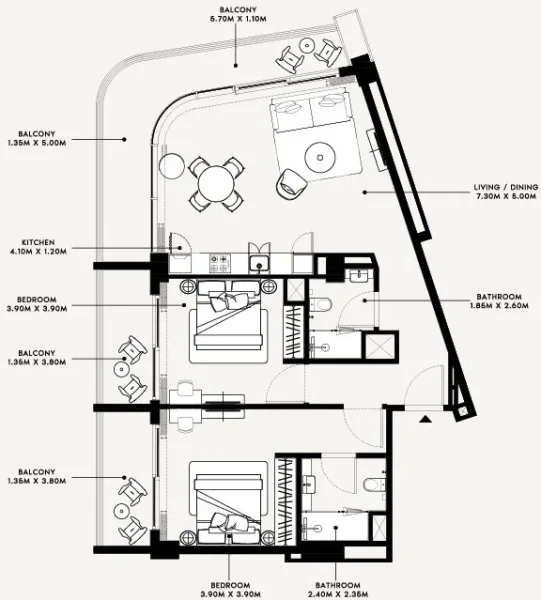2.0 bedrooms apartments - Azizi Arian