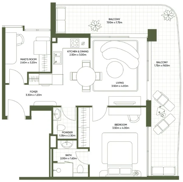 1.0 bedroom apartments - Olivia Gardens