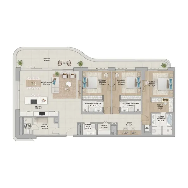 3.5 bedrooms apartments - Fahid Beach Terraces