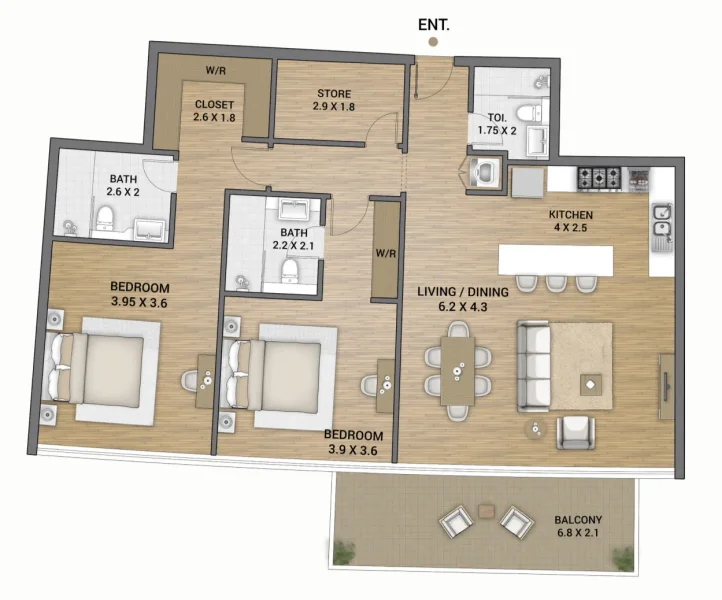 2.0 bedrooms apartments - Ocean Tower