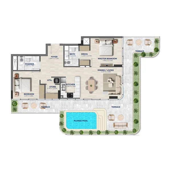 2 bedroom + pool Apartments -  Vedaire Residences