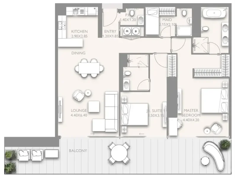 2.0 bedrooms apartments - Fairmont Residences Solara Tower