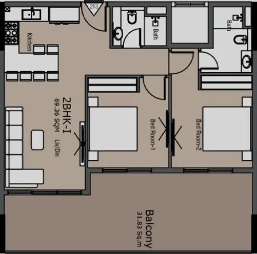 2.0 bedrooms apartments - Golden Woods Albab Views