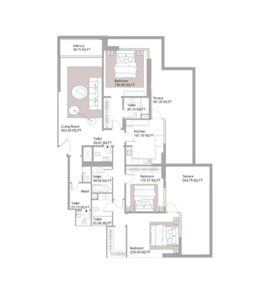 3.0 bedrooms apartments - Ajman Creek Towers