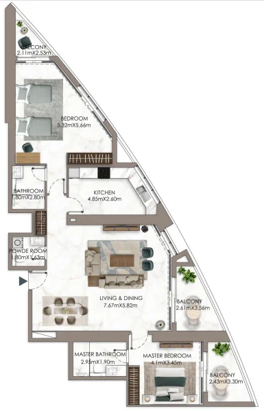 2.0 bedrooms apartments - Ajman Pearl Tower