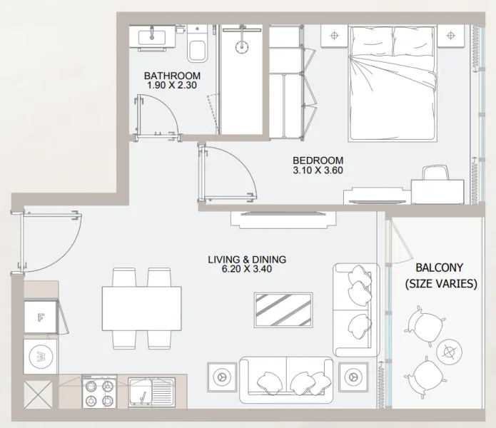 1.0 bedroom apartments - Vista 3