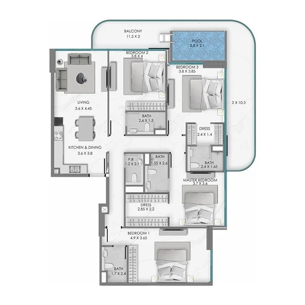 4 bedroom + pool Penthouse - Samana Ocean Bay