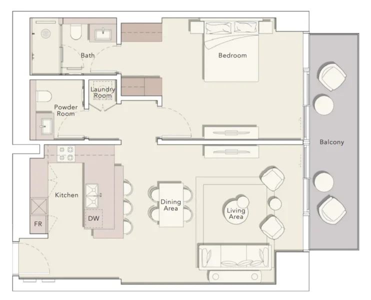 1.0 bedroom apartments - One River Point