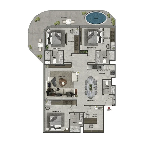 3 bedroom Apartments -  Arya Residences