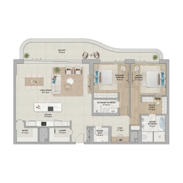2.0 bedrooms apartments - Fahid Beach Terraces