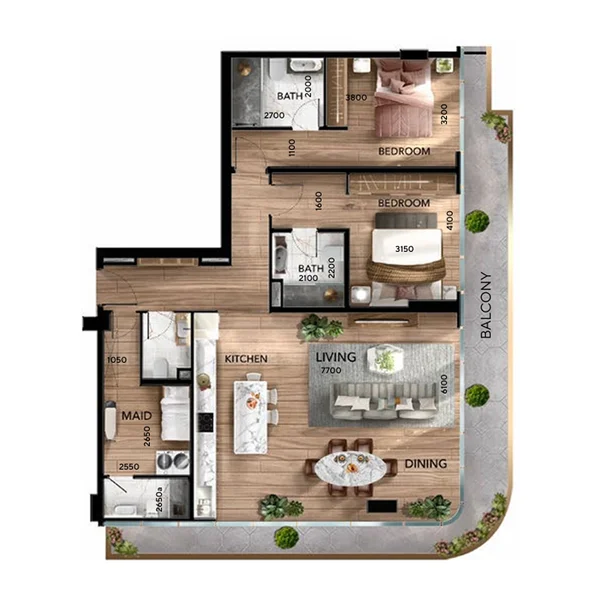 2 bedroom Apartments -  Radiant Atrium