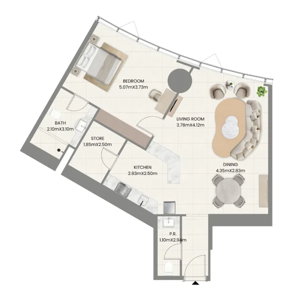 1.0 bedroom apartments - Leaf Tower