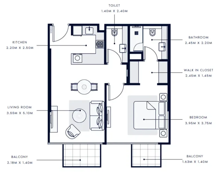 1.0 bedroom apartments - Azizi Grand 