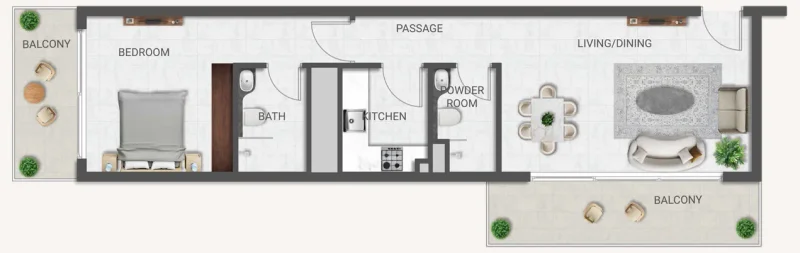 1.0 bedroom apartments - Crown Palace