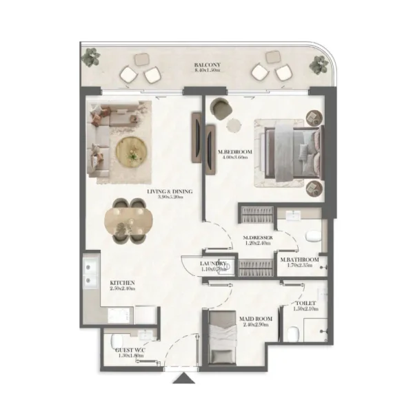 1.0 bedroom apartments - Rotana Residences South Tower