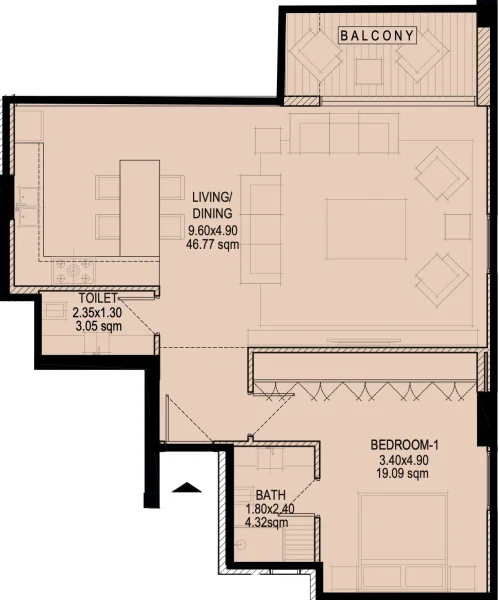 1.0 bedroom apartments - Glam Residence
