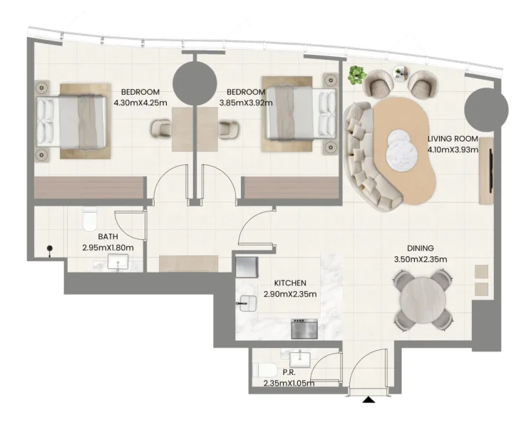 2.0 bedrooms apartments - Leaf Tower