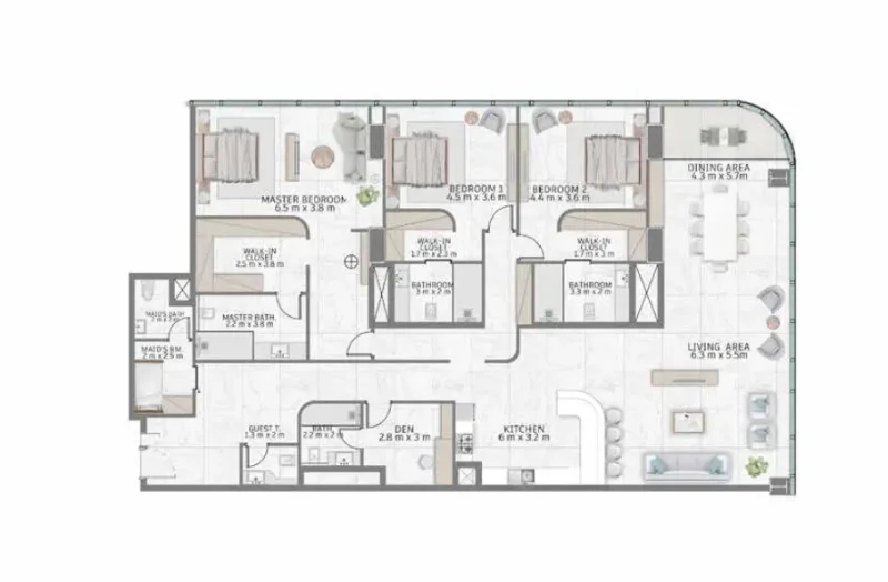 3.0 bedrooms apartments - Al Habtoor Tower