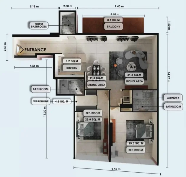 2.0 bedrooms apartments - Zenith J1