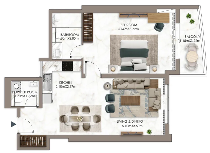 1.0 bedroom apartments - Ajman Pearl Tower