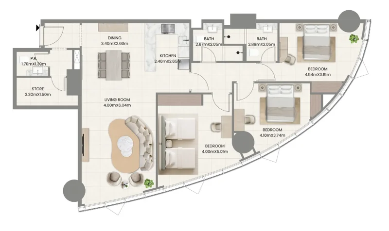 3.0 bedrooms apartments - Leaf Tower