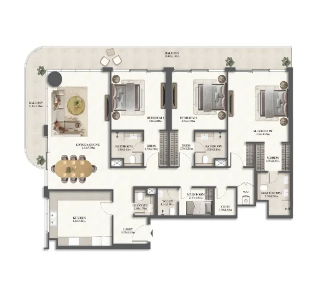 3.0 bedrooms apartments - Rotana Residences North Tower