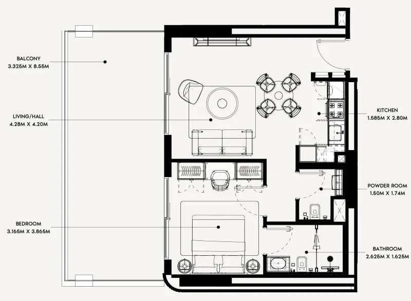 1.0 bedroom apartments - Azizi Rose