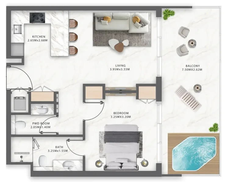 1.0 bedroom apartments - One Central