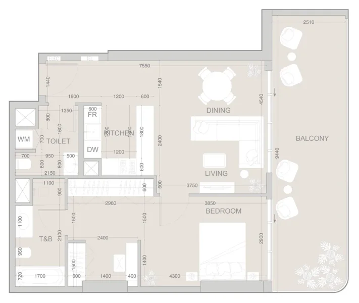 1.0 bedroom apartments - EVERGR1N House